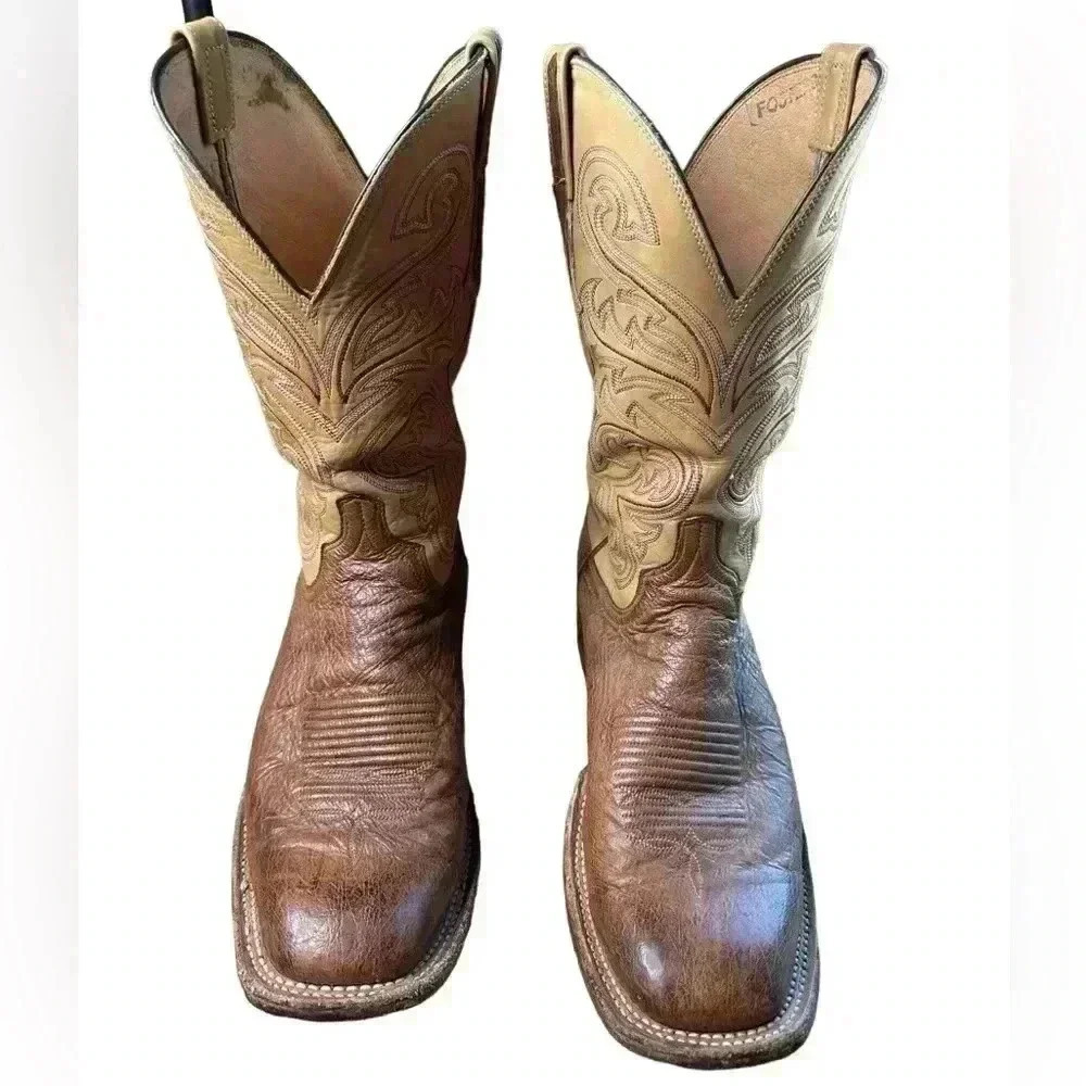 Lucchese Smooth Ostrich Brown 9 1/2 D Square Toe